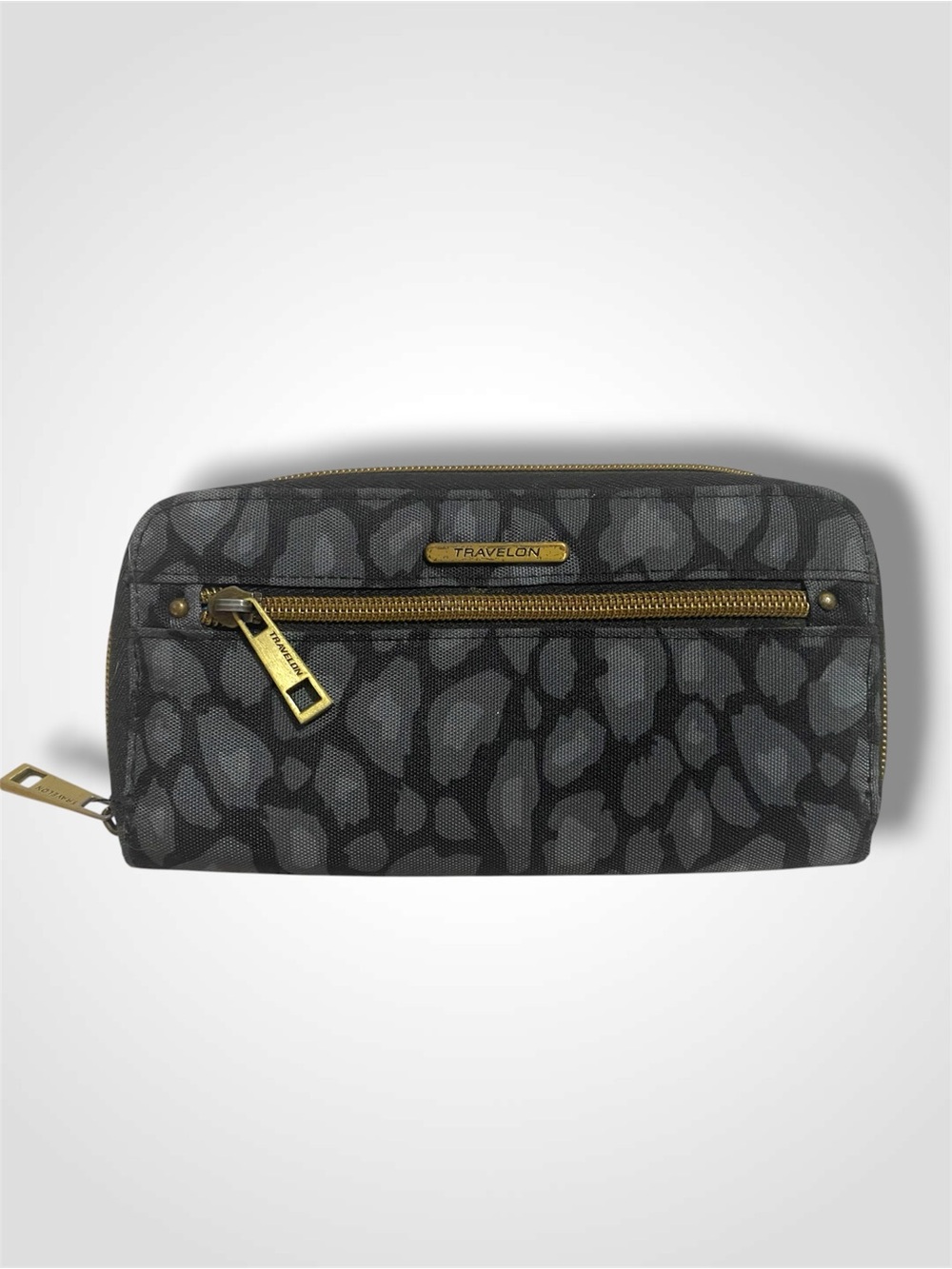 Travelon Charcoal Leopard-Print Wallet with Gold Hardware